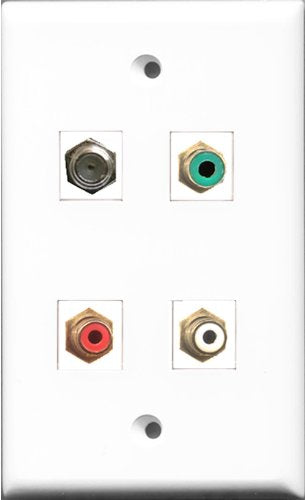RiteAV 1 Port RCA Red and 1 Port RCA White and 1 Port RCA Green and 1 Port Coax Cable TV- F-Type Wall Plate
