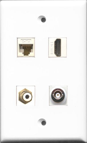RiteAV 1 Port HDMI and 1 Port RCA White and 1 Port BNC and 1 Port Cat6 Ethernet White Wall Plate