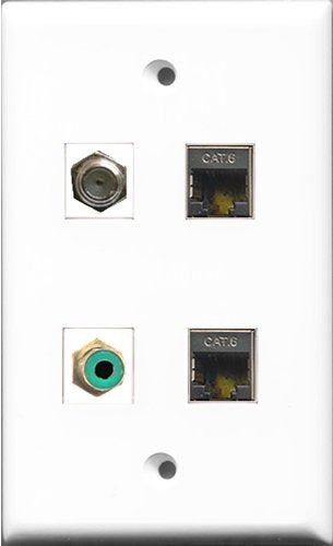 RiteAV 1 Port RCA Green and 1 Port Coax Cable TV- F-Type 2 Port Shielded Cat6 Ethernet Wall Plate