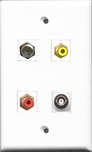 RiteAV 1 Port RCA Red and 1 Port RCA Yellow and 1 Port Coax Cable TV- F-Type and 1 Port BNC Wall Plate