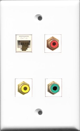 RiteAV 1 Port RCA Red and 1 Port RCA Yellow and 1 Port RCA Green and 1 Port Cat6 Ethernet White Wall Plate