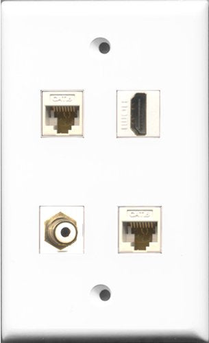 RiteAV 1 Port HDMI and 1 Port RCA White 2 Port Cat6 Ethernet White Wall Plate