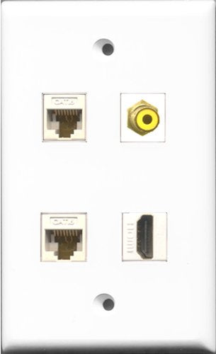 RiteAV 1 Port HDMI and 1 Port RCA Yellow 2 Port Cat6 Ethernet White Wall Plate