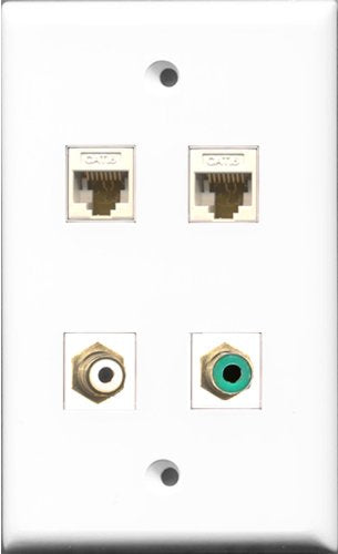 RiteAV 1 Port RCA White and 1 Port RCA Green 2 Port Cat6 Ethernet White Wall Plate