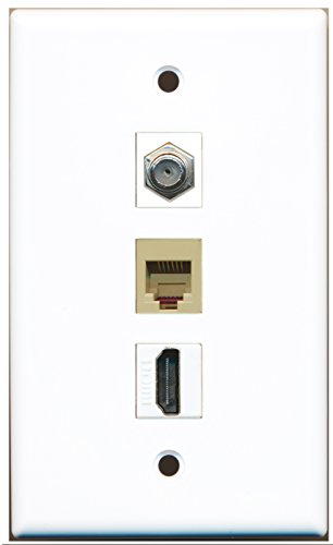 RiteAV - 1 Port HDMI and 1 Port Coax Cable TV- F-Type and 1 Port Phone RJ11 RJ12 Beige Wall Plate