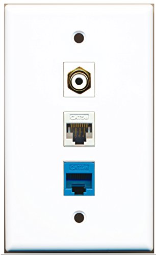 RiteAV - 1 Port RCA White 1 Cat5e Ethernet White 1 Cat5e Ethernet Blue Wall Plate
