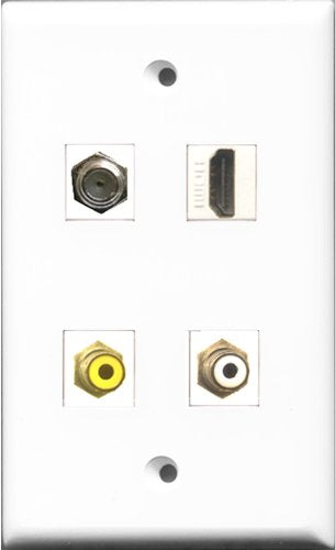 RiteAV 1 Port HDMI and 1 Port RCA White and 1 Port RCA Yellow and 1 Port Coax Cable TV- F-Type Wall Plate