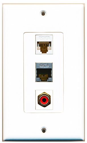 RiteAV - 1 Port RCA Red and 1 Port Shielded Cat6 Ethernet and 1 Port Cat6 Ethernet White Decorative Wall Plate Decorative