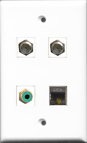 RiteAV 1 Port RCA Green 2 Port Coax Cable TV- F-Type and 1 Port Shielded Cat6 Ethernet Wall Plate