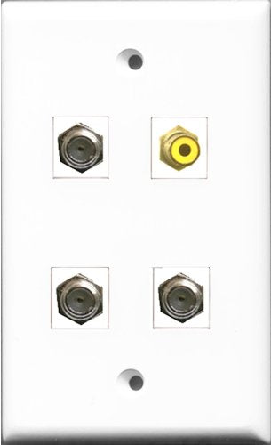 RiteAV 1 Port RCA Yellow 3 Port Coax Cable TV- F-Type Wall Plate