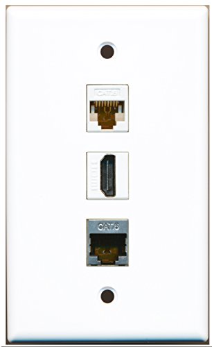 RiteAV - 1 Port HDMI and 1 Port Shielded Cat6 Ethernet and 1 Port Cat6 Ethernet White Wall Plate