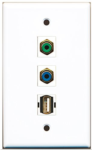 RiteAV - 1 Port RCA Green and 1 Port RCA Blue and 1 Port USB A-A Wall Plate