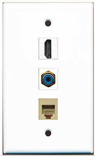 RiteAV - 1 Port HDMI and 1 Port RCA Blue and 1 Port Phone RJ11 RJ12 Beige Wall Plate
