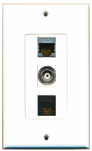 RiteAV - 1 Port Shielded Cat6 Ethernet and 1 Port BNC and 1 Port Cat6 Ethernet Black Decorative Wall Plate Decorative