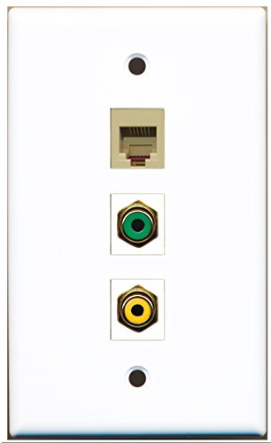 RiteAV - 1 Port RCA Yellow and 1 Port RCA Green and 1 Port Phone RJ11 RJ12 Beige Wall Plate