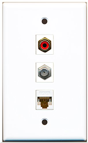 RiteAV - 1 Port RCA Red and 1 Port Coax Cable TV- F-Type and 1 Port Cat6 Ethernet White Wall Plate