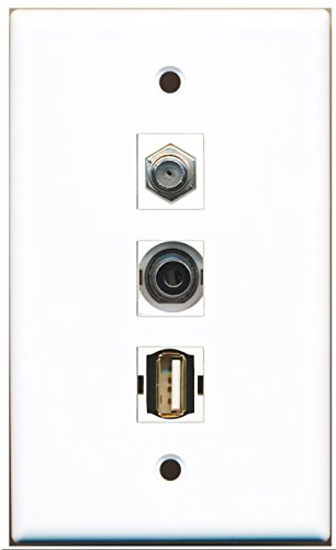 RiteAV - 1 Port Coax Cable TV- F-Type and 1 Port USB A-A and 1 Port 3.5mm Wall Plate