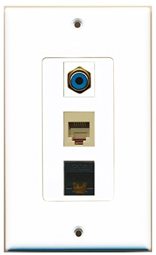RiteAV - 1 Port RCA Blue and 1 Port Phone RJ11 RJ12 Beige and 1 Port Cat6 Ethernet Black Decorative Wall Plate Decorative