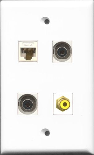 RiteAV 1 Port RCA Yellow 2 Port 3.5mm and 1 Port Cat6 Ethernet White Wall Plate
