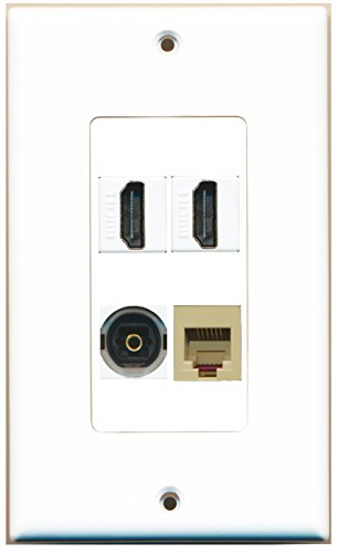RiteAV - 2 Port HDMI 1 Port Phone RJ11 RJ12 Beige 1 Port Toslink Wall Plate Decorative