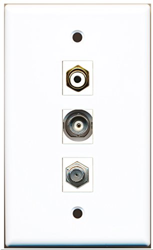 RiteAV - 1 Port RCA White and 1 Port Coax Cable TV- F-Type and 1 Port BNC Wall Plate