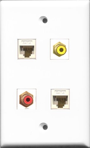 RiteAV 1 Port RCA Red and 1 Port RCA Yellow 2 Port Cat6 Ethernet White Wall Plate
