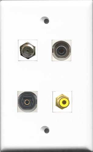 RiteAV 1 Port RCA Yellow and 1 Port Coax Cable TV- F-Type and 1 Port Toslink and 1 Port 3.5mm Wall Plate