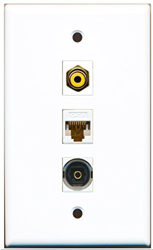 RiteAV - 1 Port RCA Yellow and 1 Port Toslink and 1 Port Cat6 Ethernet White Wall Plate