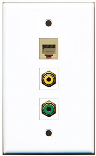 RiteAV - 1 Port RCA Yellow and 1 Port RCA Green and 1 Port Phone RJ11 RJ12 Beige Wall Plate