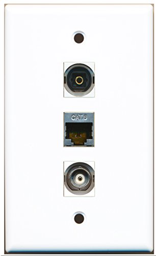 RiteAV - 1 Port Shielded Cat6 Ethernet and 1 Port Toslink and 1 Port BNC Wall Plate
