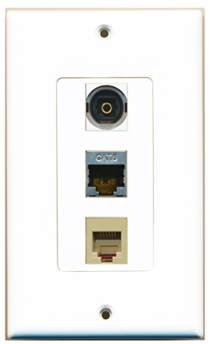 RiteAV - 1 Port Phone RJ11 RJ12 Beige and 1 Port Shielded Cat6 Ethernet and 1 Port Toslink Decorative Wall Plate Decorative