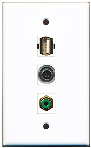 RiteAV - 1 Port RCA Green and 1 Port USB A-A and 1 Port 3.5mm Wall Plate