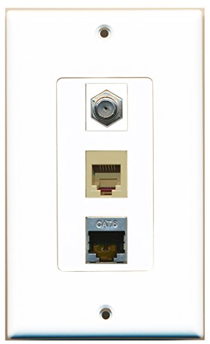 RiteAV - 1 Port Coax Cable TV- F-Type and 1 Port Phone RJ11 RJ12 Beige and 1 Port Shielded Cat6 Ethernet Decorative Wall Plate Decorative