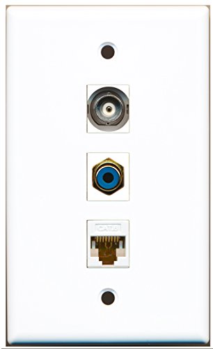 RiteAV - 1 Port RCA Blue and 1 Port BNC and 1 Port Cat6 Ethernet White Wall Plate