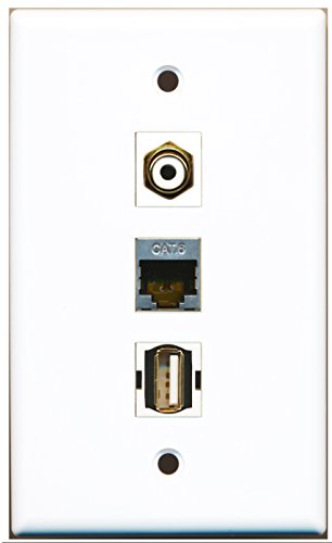 RiteAV - 1 Port RCA White and 1 Port USB A-A and 1 Port Shielded Cat6 Ethernet Wall Plate