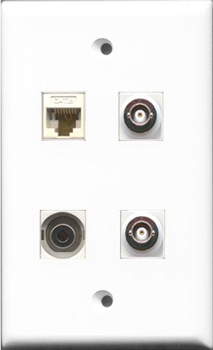 RiteAV 1 Port 3.5mm 2 Port BNC and 1 Port Cat6 Ethernet White Wall Plate