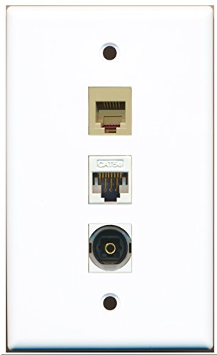 RiteAV - 1 Port Phone RJ11 RJ12 Beige 1 Toslink 1 Cat5e Ethernet White Wall Plate