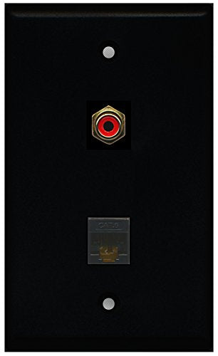 RiteAV - Black 1 Port RCA Red 1 Port Cat6 Ethernet Black Wall Plate