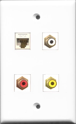 RiteAV 1 Port RCA Red and 1 Port RCA White and 1 Port RCA Yellow and 1 Port Cat6 Ethernet White Wall Plate