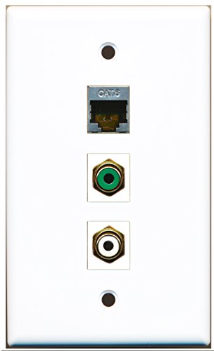 RiteAV - 1 Port RCA White and 1 Port RCA Green and 1 Port Shielded Cat6 Ethernet Wall Plate