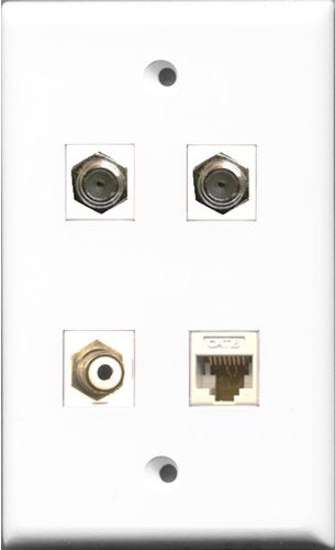 RiteAV 1 Port RCA White 2 Port Coax Cable TV- F-Type and 1 Port Cat6 Ethernet White Wall Plate