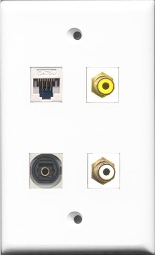 RiteAV 1 Port RCA White and 1 Port RCA Yellow and 1 Port Toslink and 1 Port Cat5e Ethernet White Wall Plate