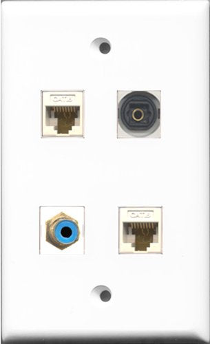 RiteAV 1 Port RCA Blue and 1 Port Toslink 2 Port Cat6 Ethernet White Wall Plate