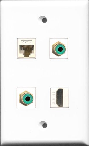RiteAV 1 Port HDMI 2 Port RCA Green and 1 Port Cat6 Ethernet White Wall Plate