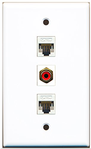 RiteAV - 1 Port RCA Red 2 Port Cat5e Ethernet White Wall Plate