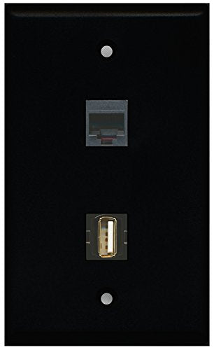 RiteAV - Black 1 Port USB A-A 1 Port Phone Black Wall Plate