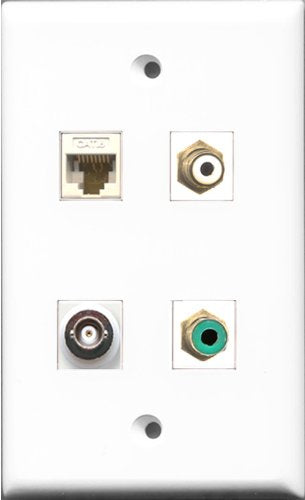 RiteAV 1 Port RCA White and 1 Port RCA Green and 1 Port BNC and 1 Port Cat6 Ethernet White Wall Plate