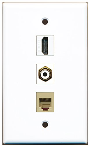 RiteAV - 1 Port HDMI and 1 Port RCA White and 1 Port Phone RJ11 RJ12 Beige Wall Plate