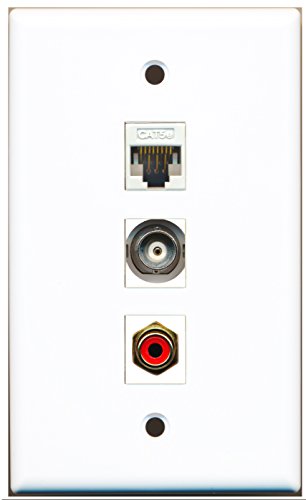 RiteAV - 1 Port RCA Red and 1 Port BNC and 1 Port Cat5e Ethernet White Wall Plate