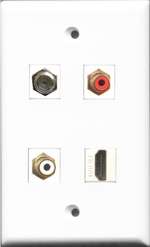 RiteAV 1 Port HDMI and 1 Port RCA Red and 1 Port RCA White and 1 Port Coax Cable TV- F-Type Wall Plate